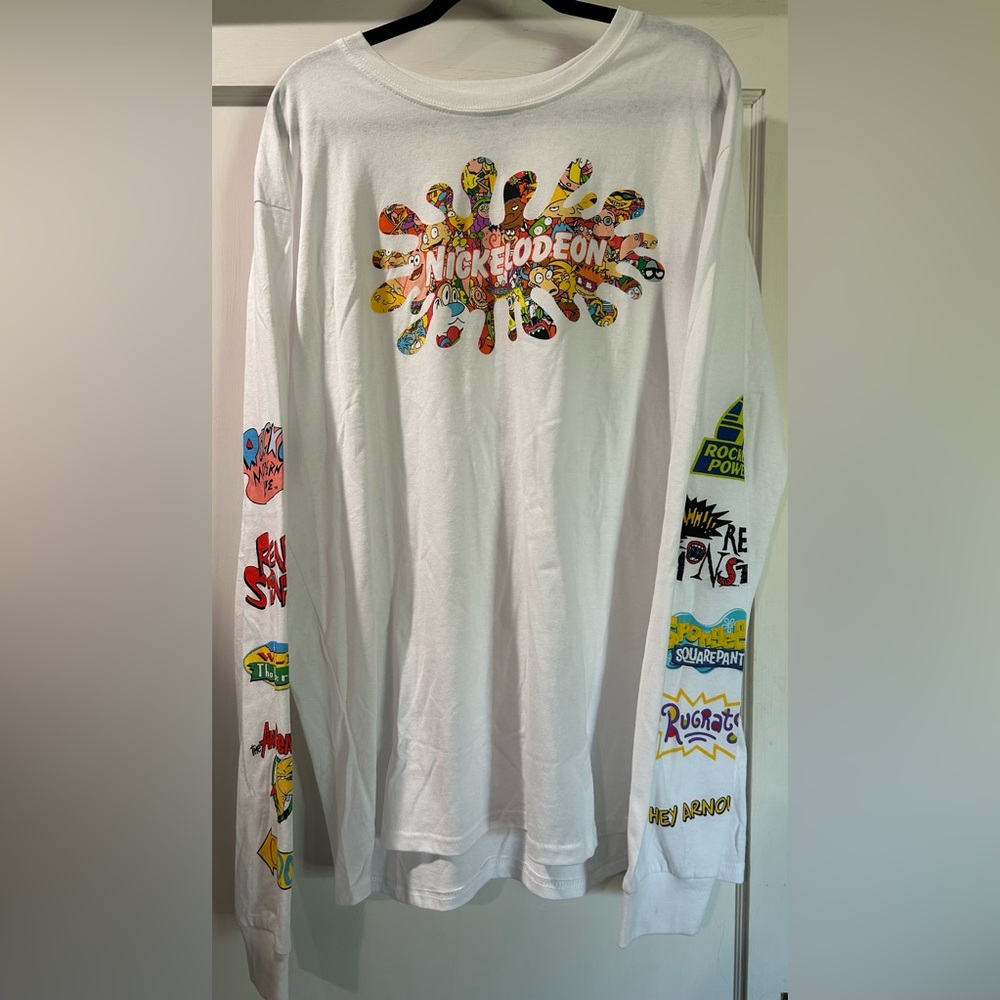 Nickelodeon White Long Sleeve Tee with Colorful Graphics